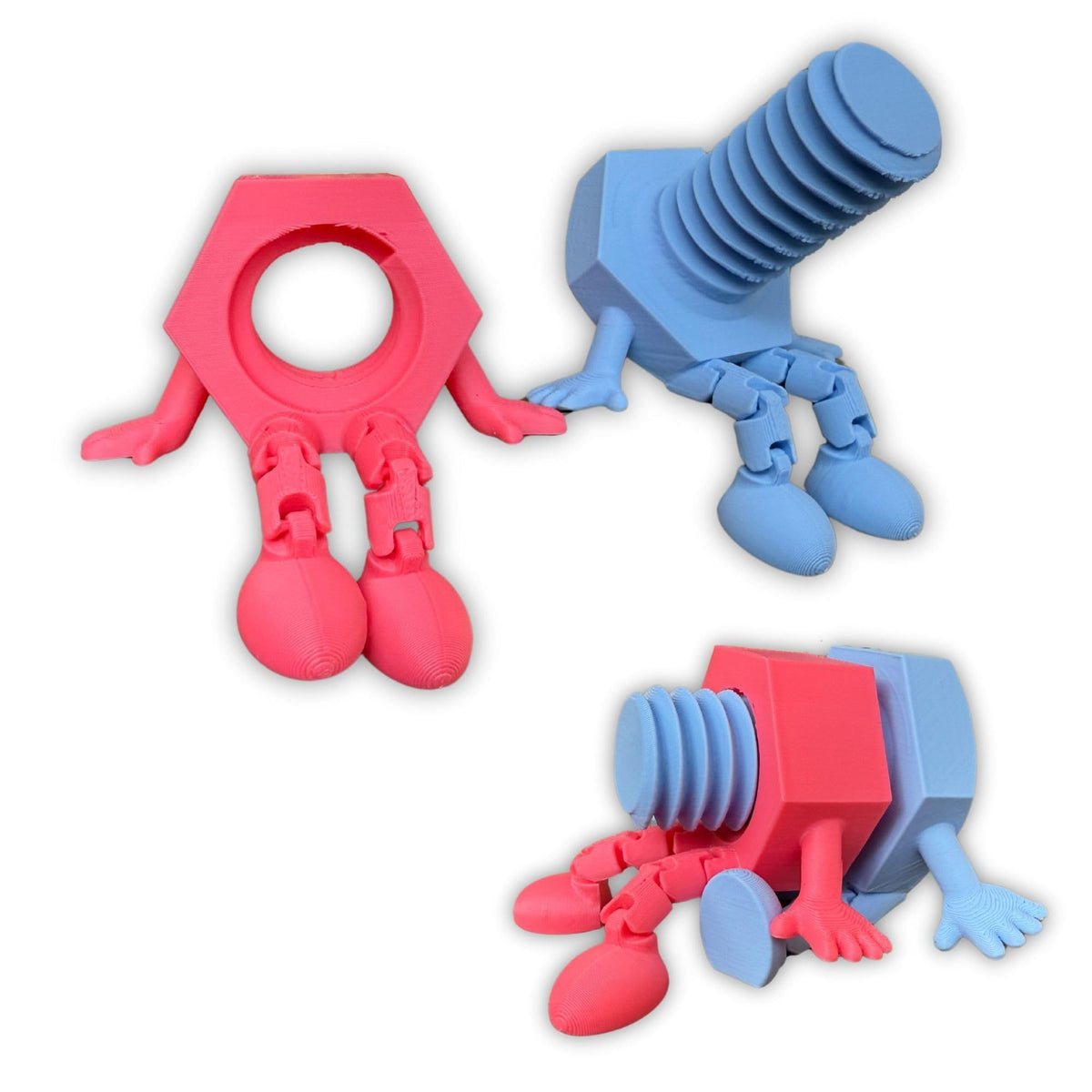 Funny 3D printed bolt and nut figurine front view