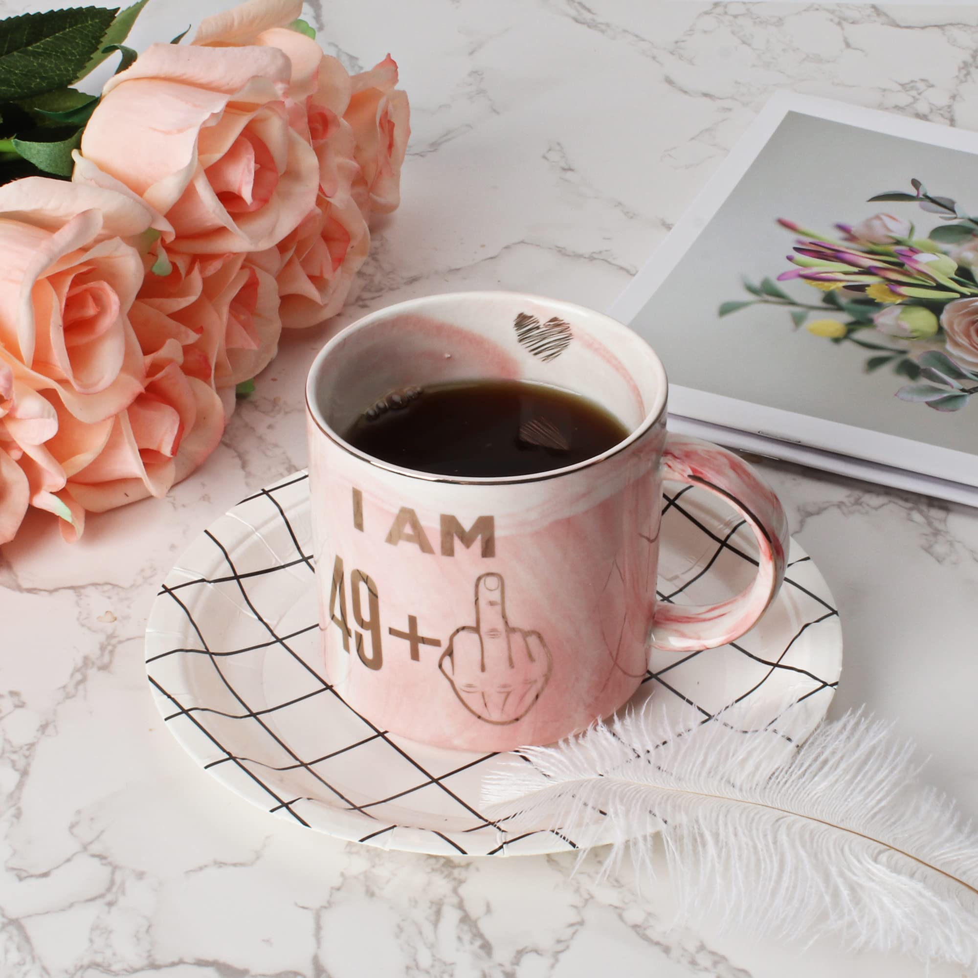 Dishwasher safe pink birthday mug for women turning 50