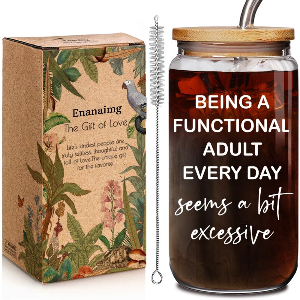 Funny Adult Sarcastic 16oz Glass Cup with Lid and Straw front view