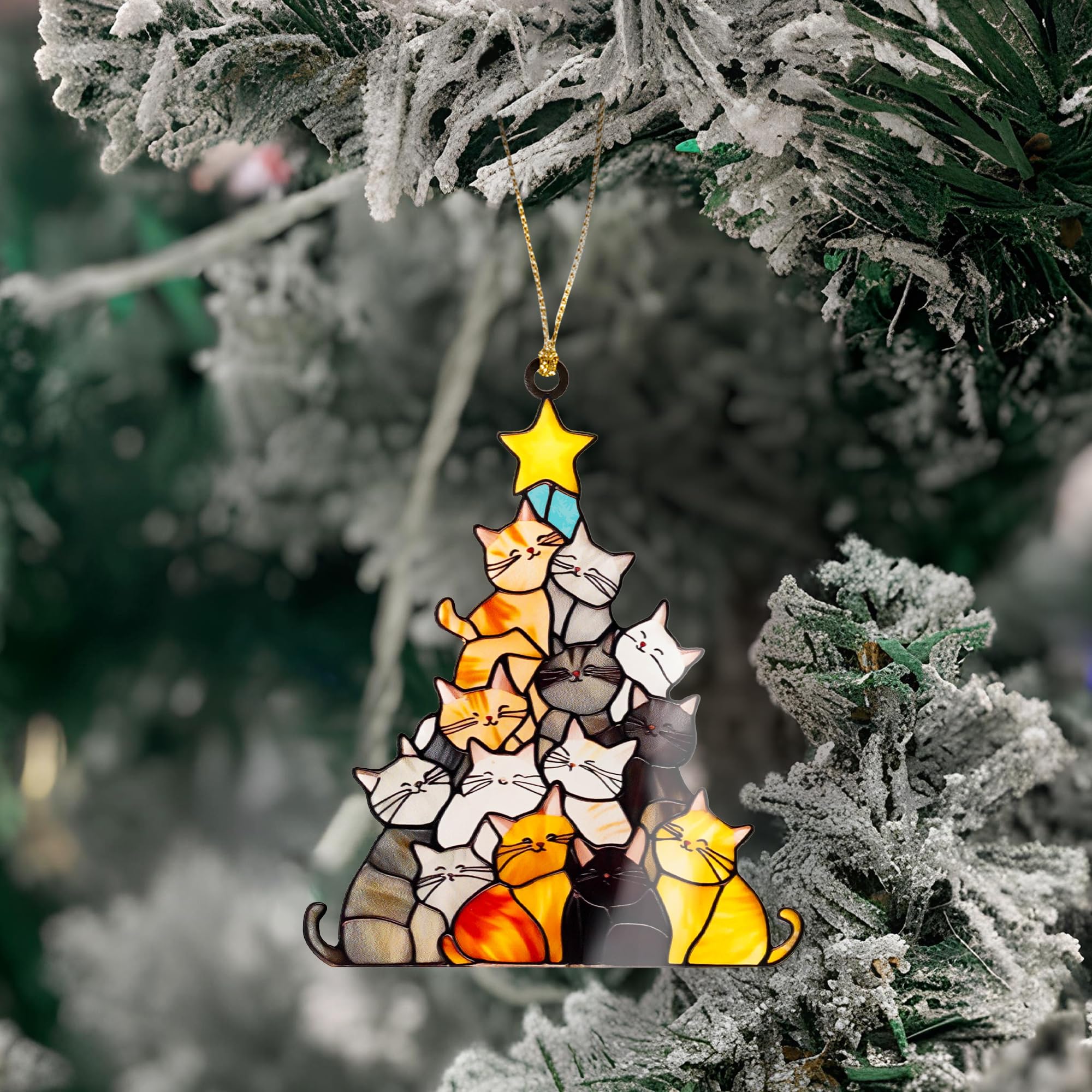 Decorative cat ornament display on mantel