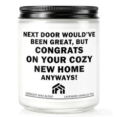 Funny housewarming gift candle in minimalist glass jar