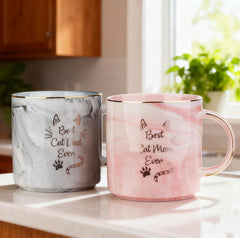 12 oz ceramic mug with gold marbling design for cat lovers