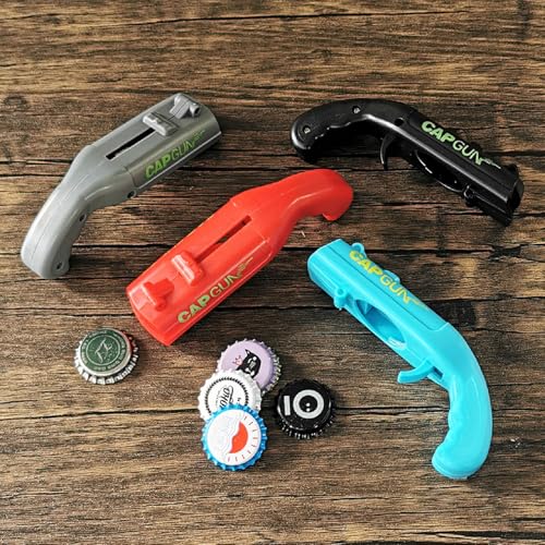 Funny shooting bottle opener cap gun displayed for entertaining party use