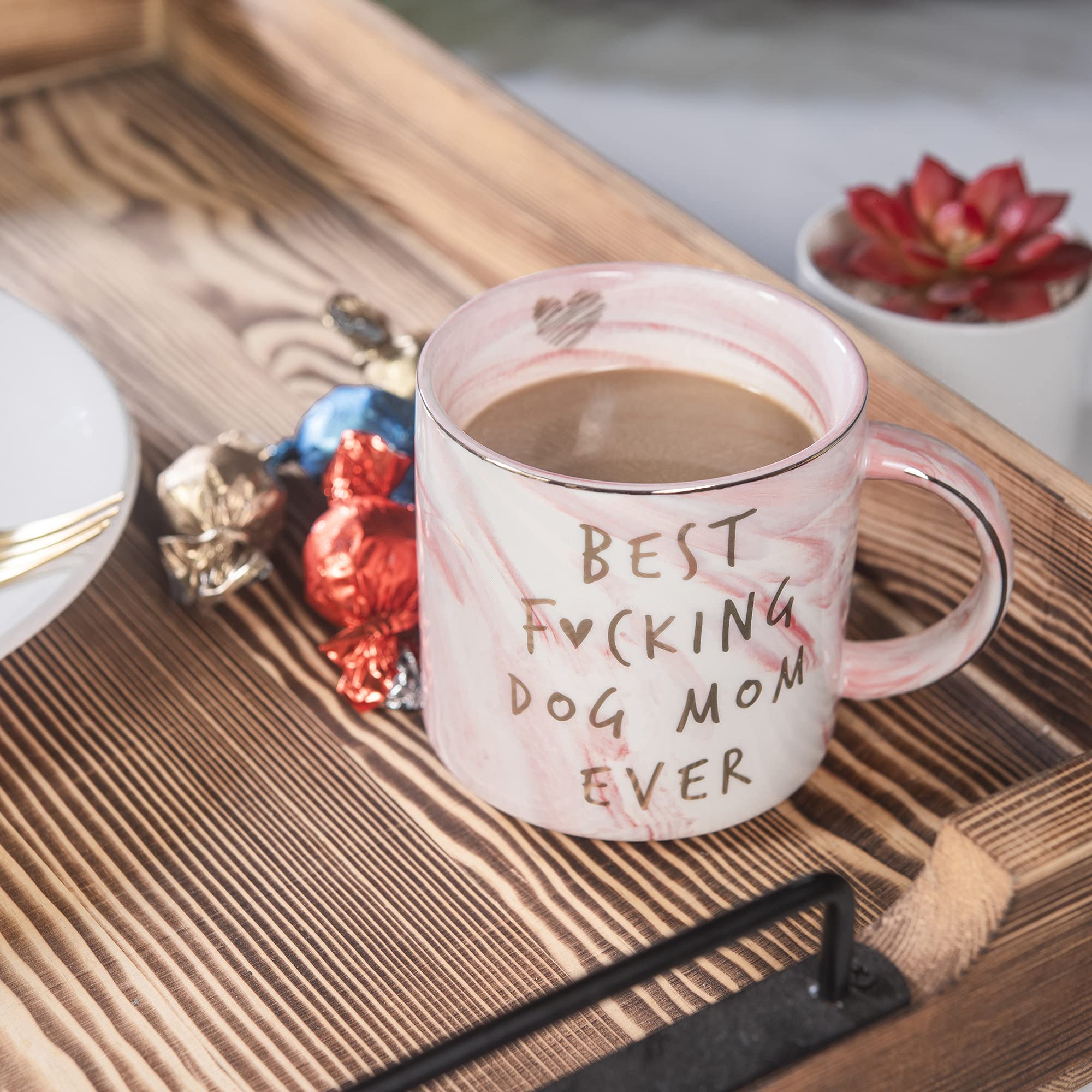 Fur Mama Presents pink marble mug packaging