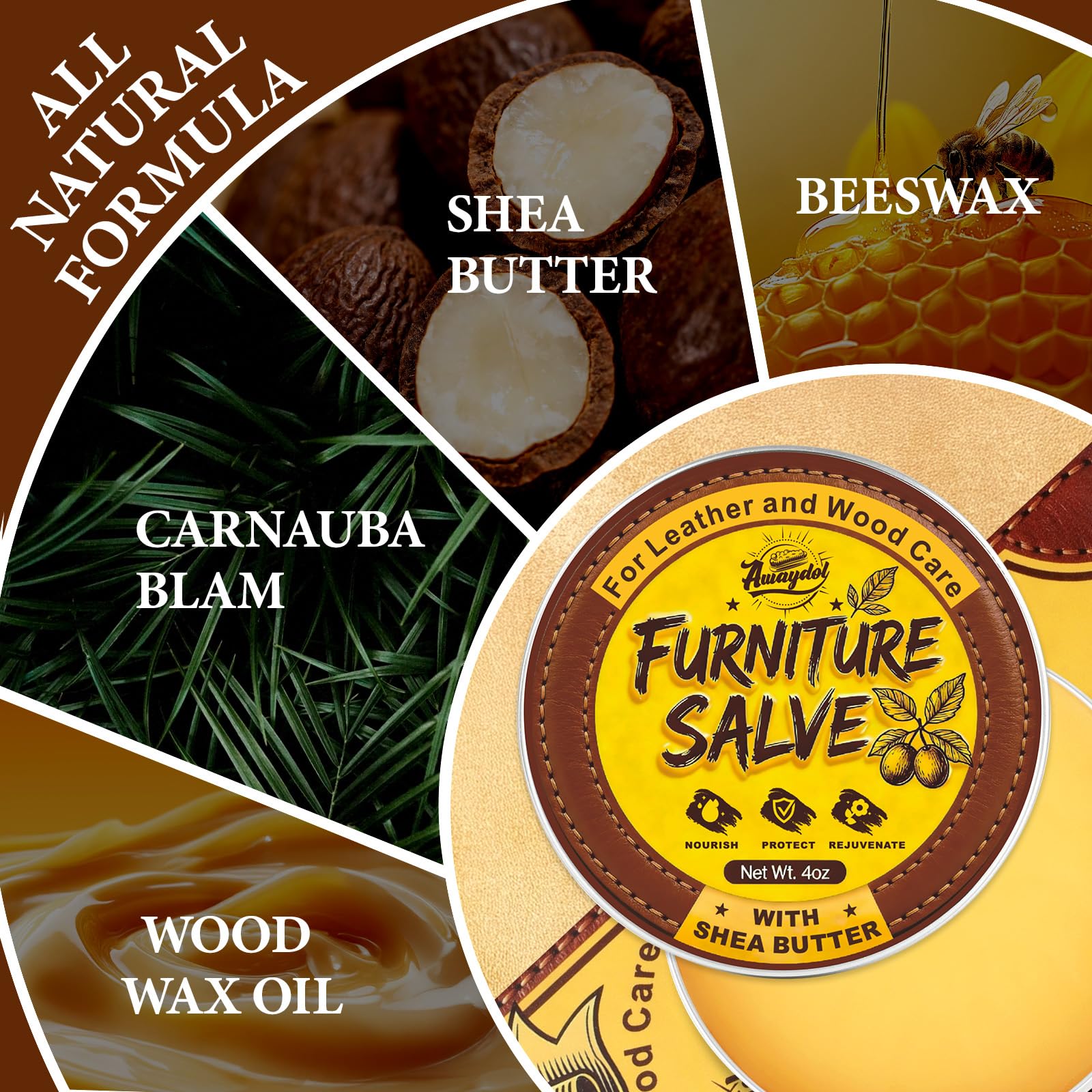 4oz jar of 3-in-1 furniture salve for home use