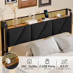 Gray upholstered headboard with rustic gray backrest