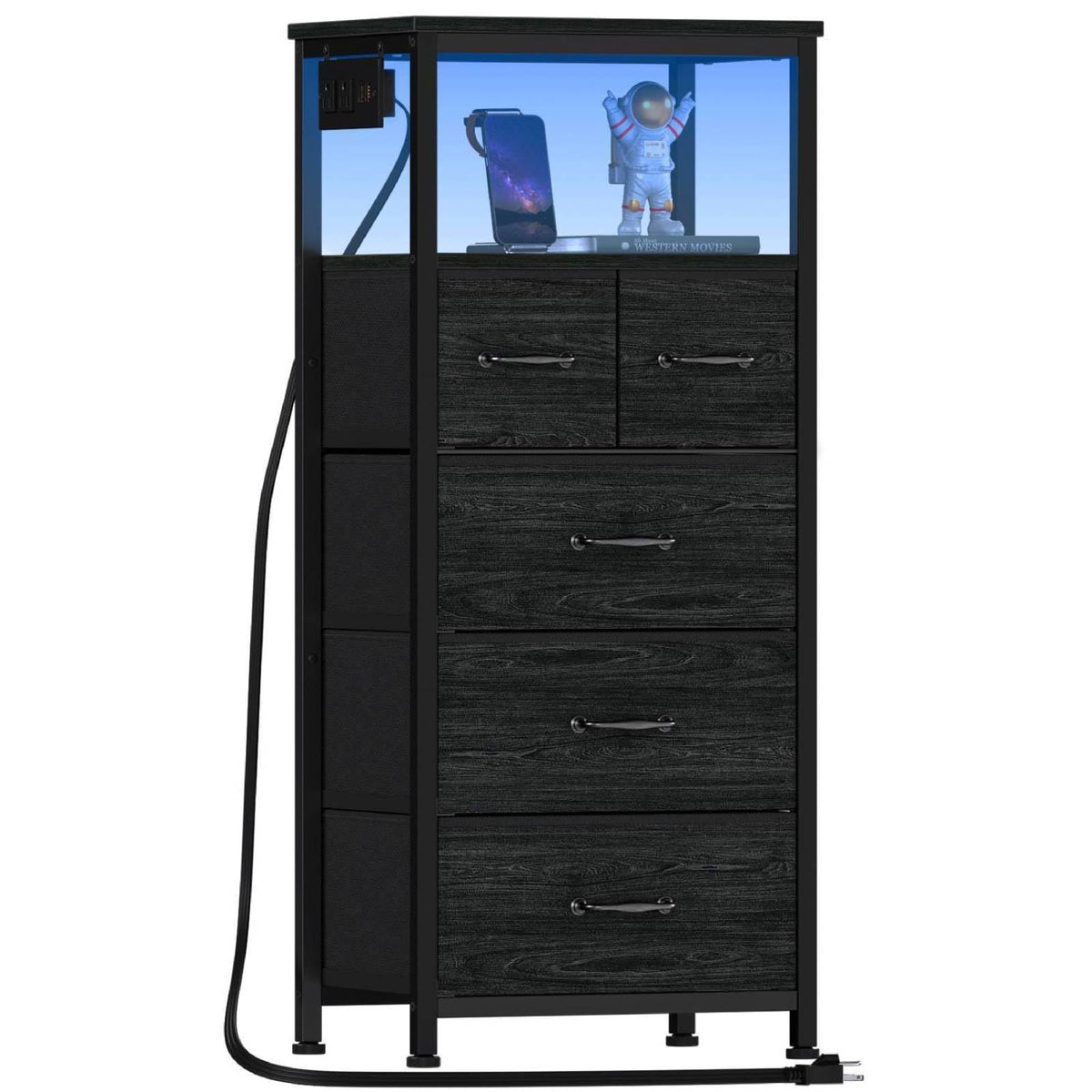 Furnulem Dresser bedroom with LED lighting and wood top