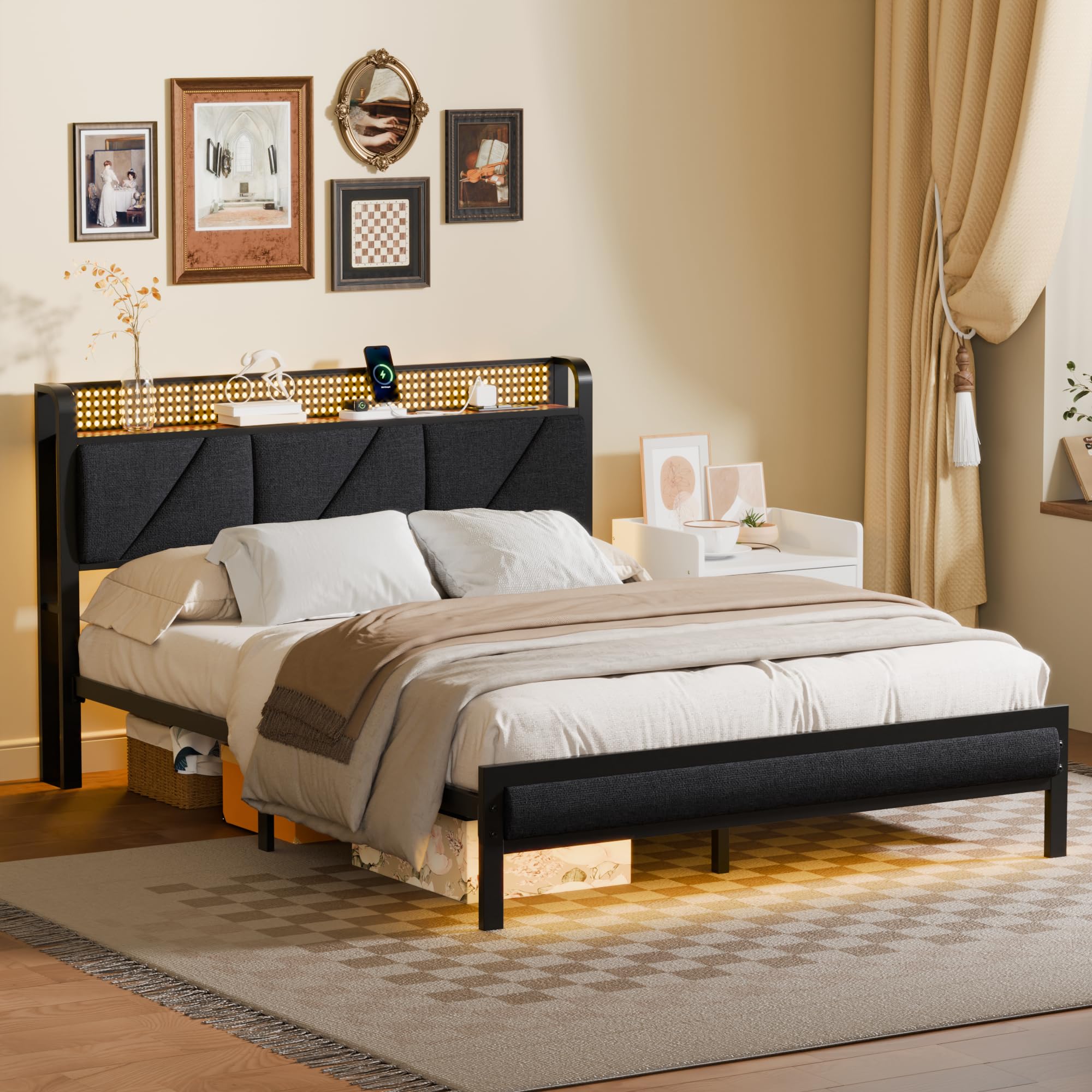 RGB LED lighting on mesh headboard color options