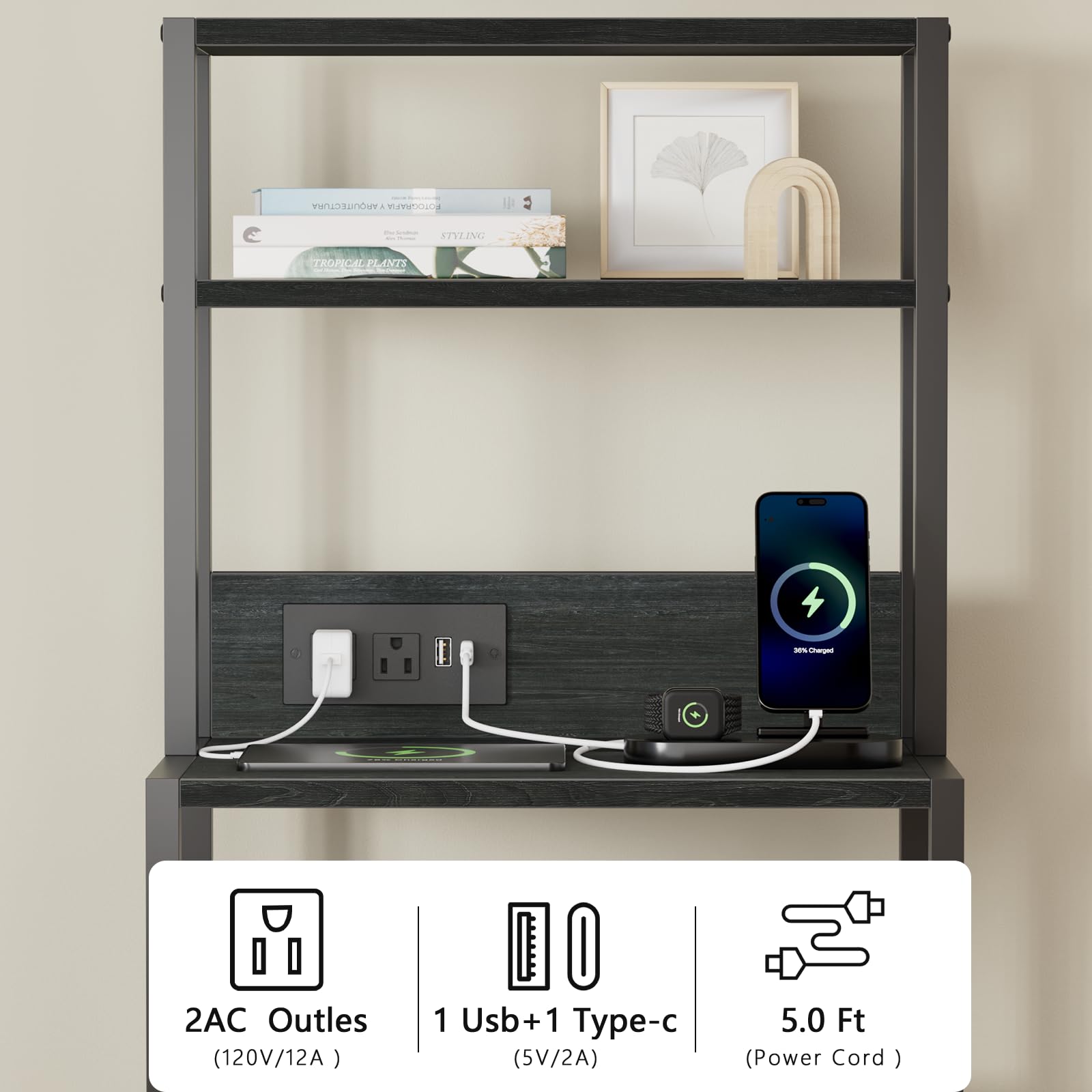Space saving two-in-one design with bookshelf and bedside table