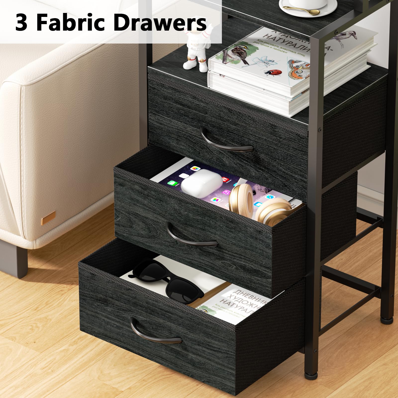 Wood and metal frame construction for Furnulem nightstand