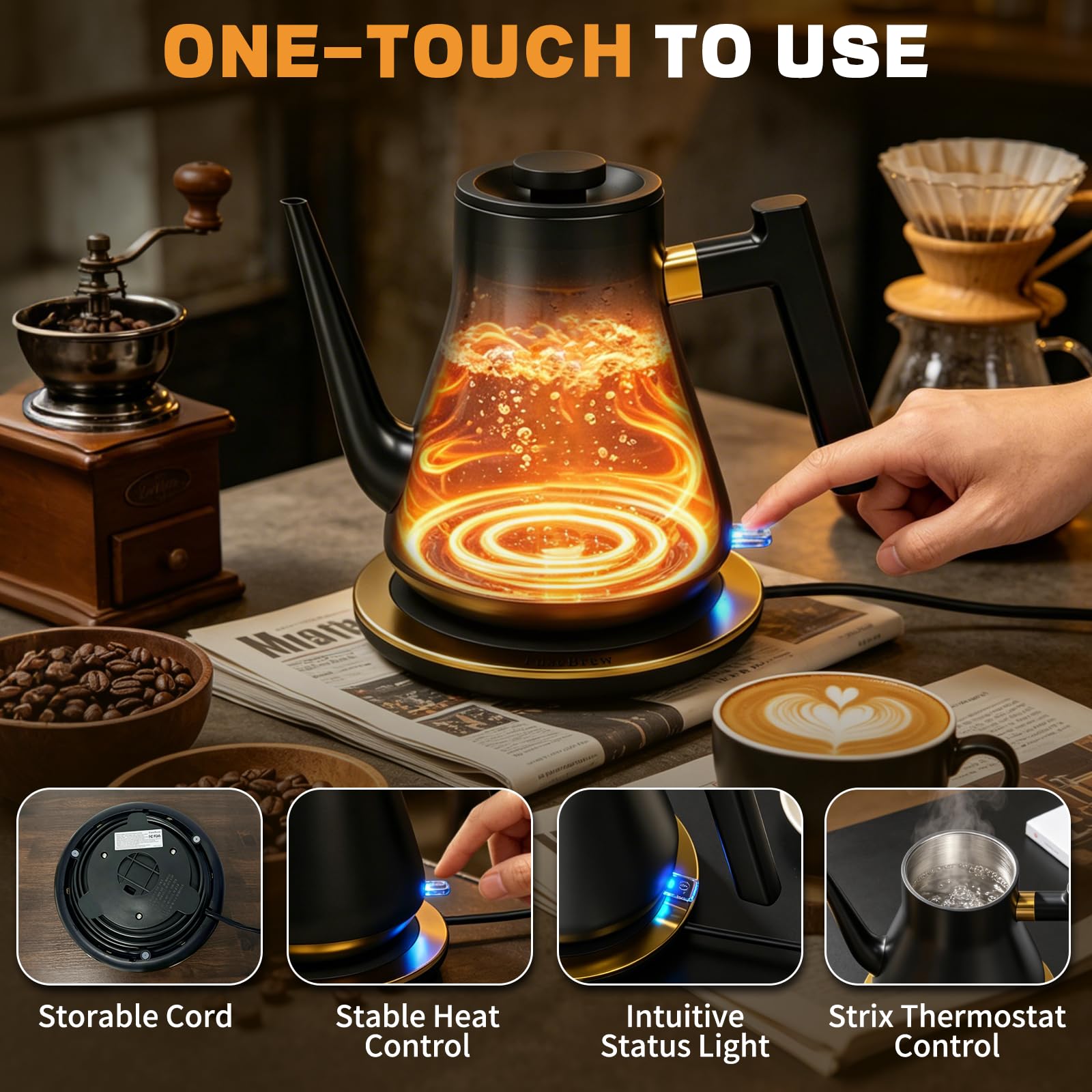 Detachable kettle body from base for easy serving