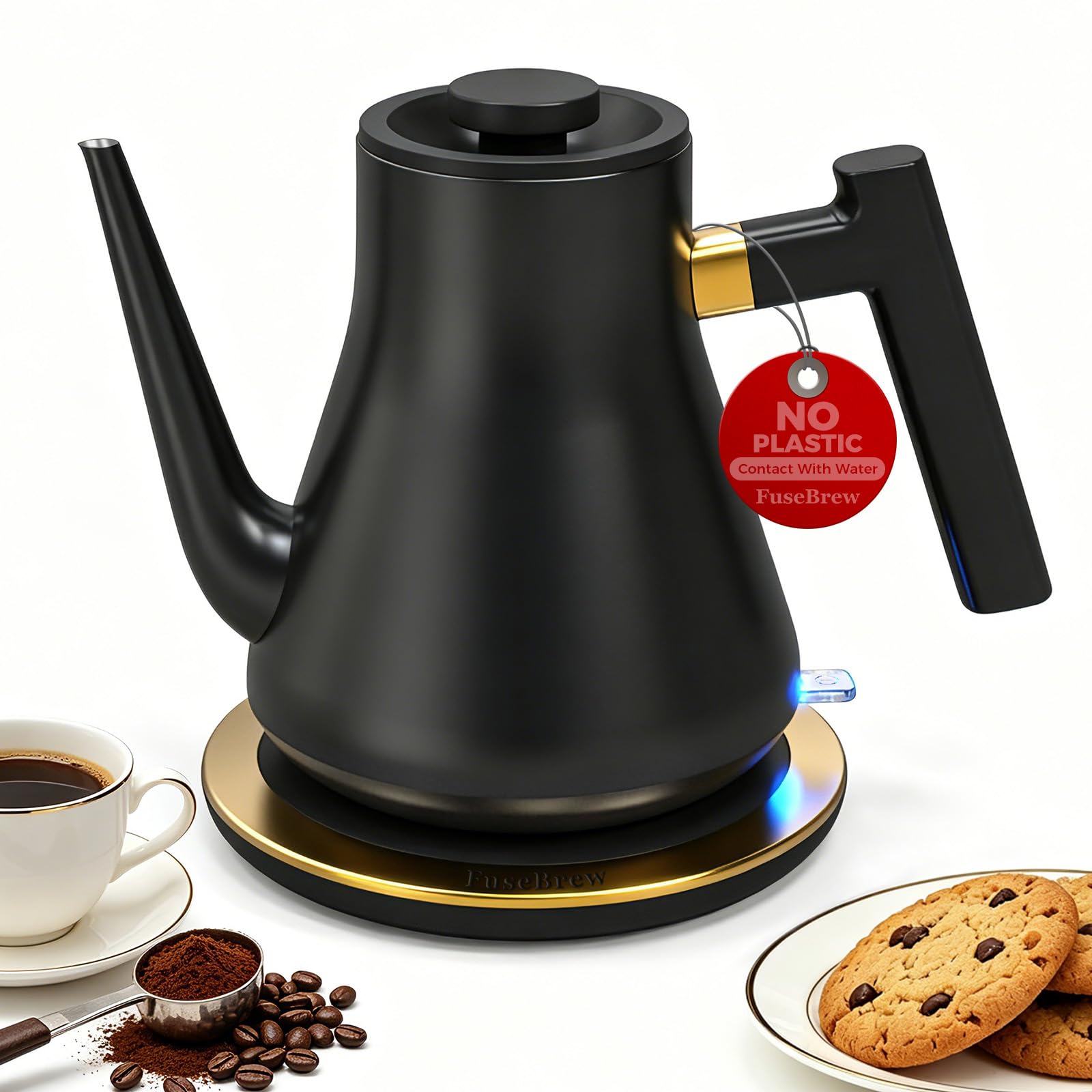 FuseBrew Gooseneck Electric Kettle 0.8L with 1000W heating in matte black