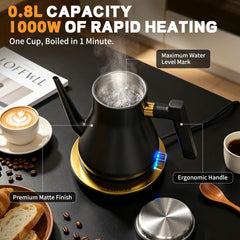 Matte black FuseBrew kettle on kitchen counter with LED indicator