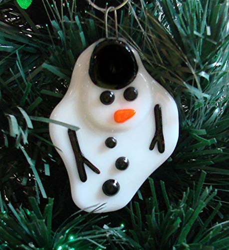 Fused glass snowman ornament handcrafted in America 3x2.25 inches