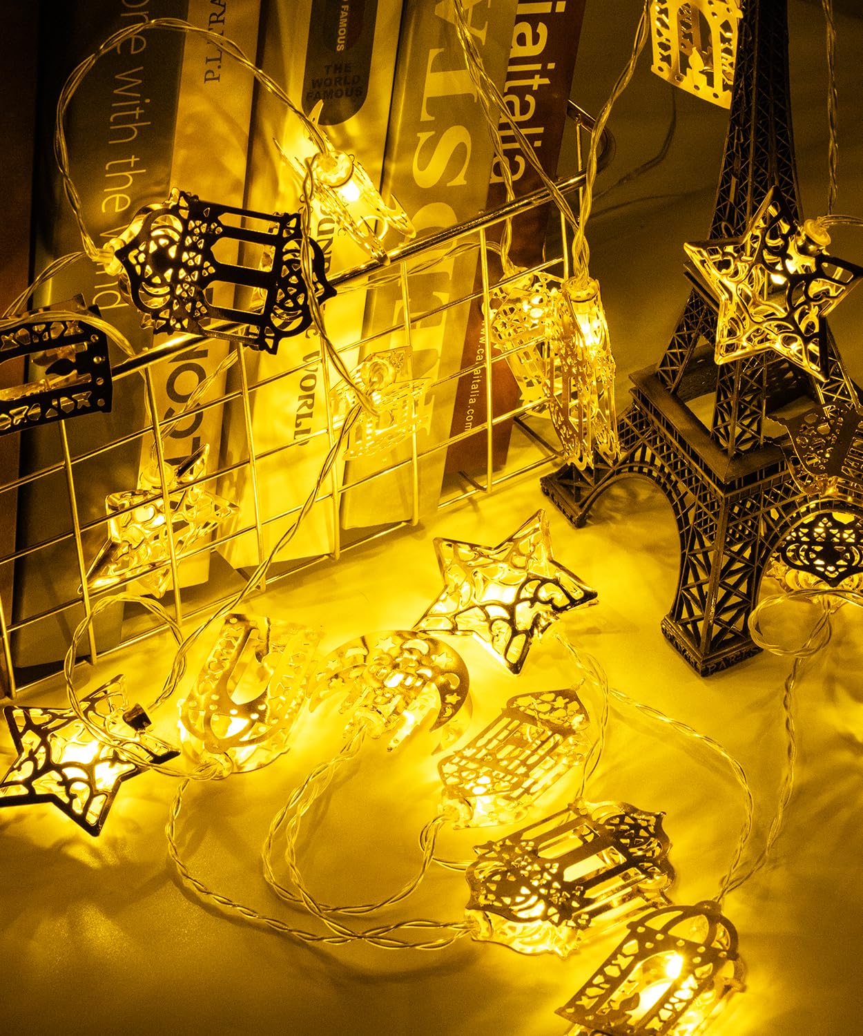 Flexible copper wire ramadan light strand moon star design