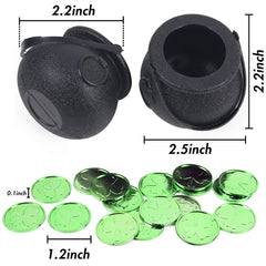 Two mini black cauldrons with handles for party decor