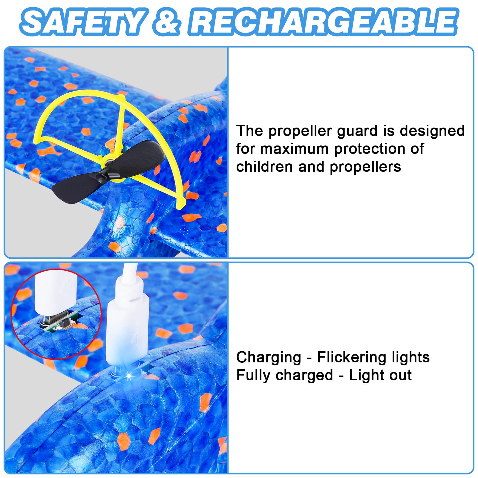 Propeller shields on Fuwidvia electric foam airplane toy