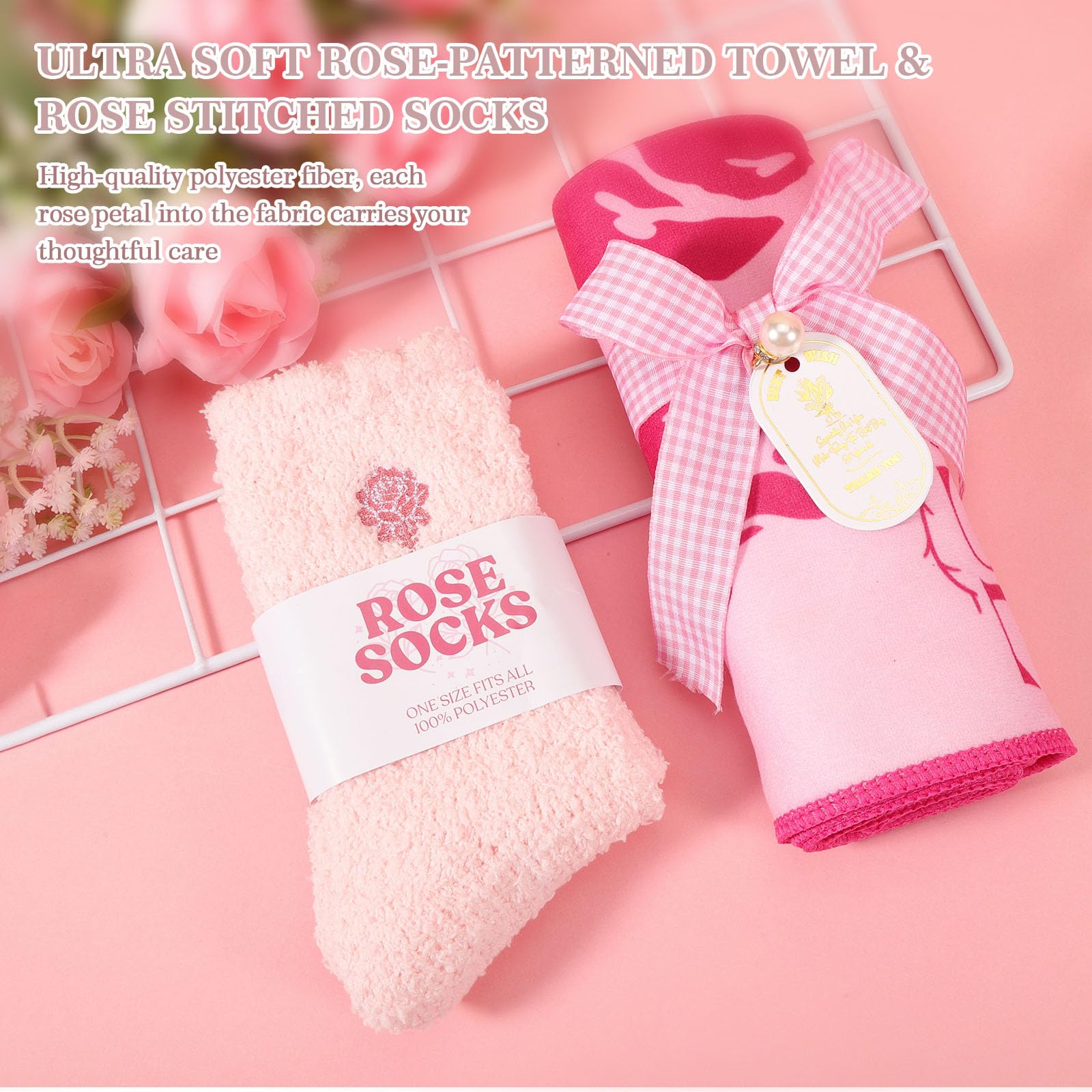 Fuzzy socks included in pink gift set