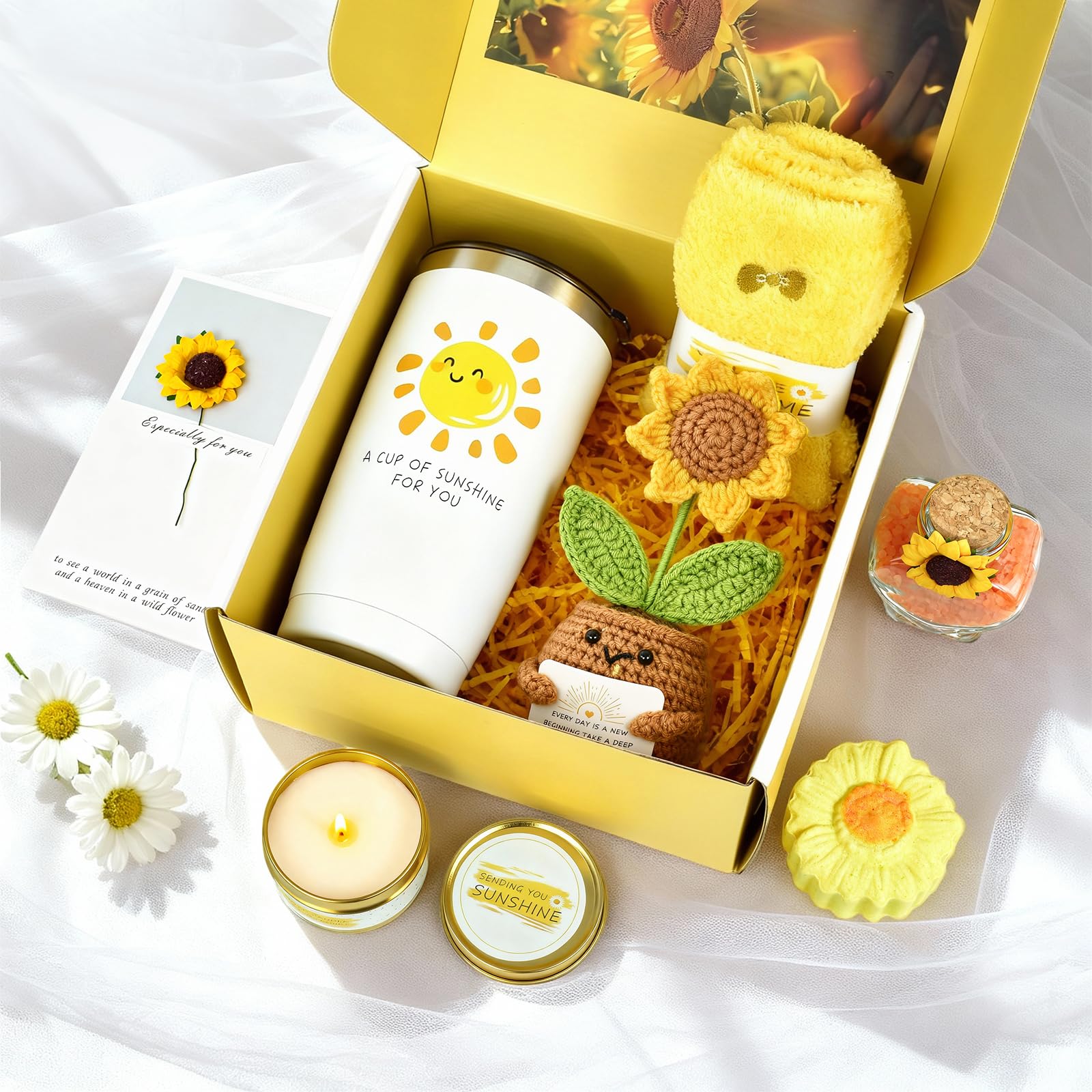 Fuzzy socks in sunflower gift package