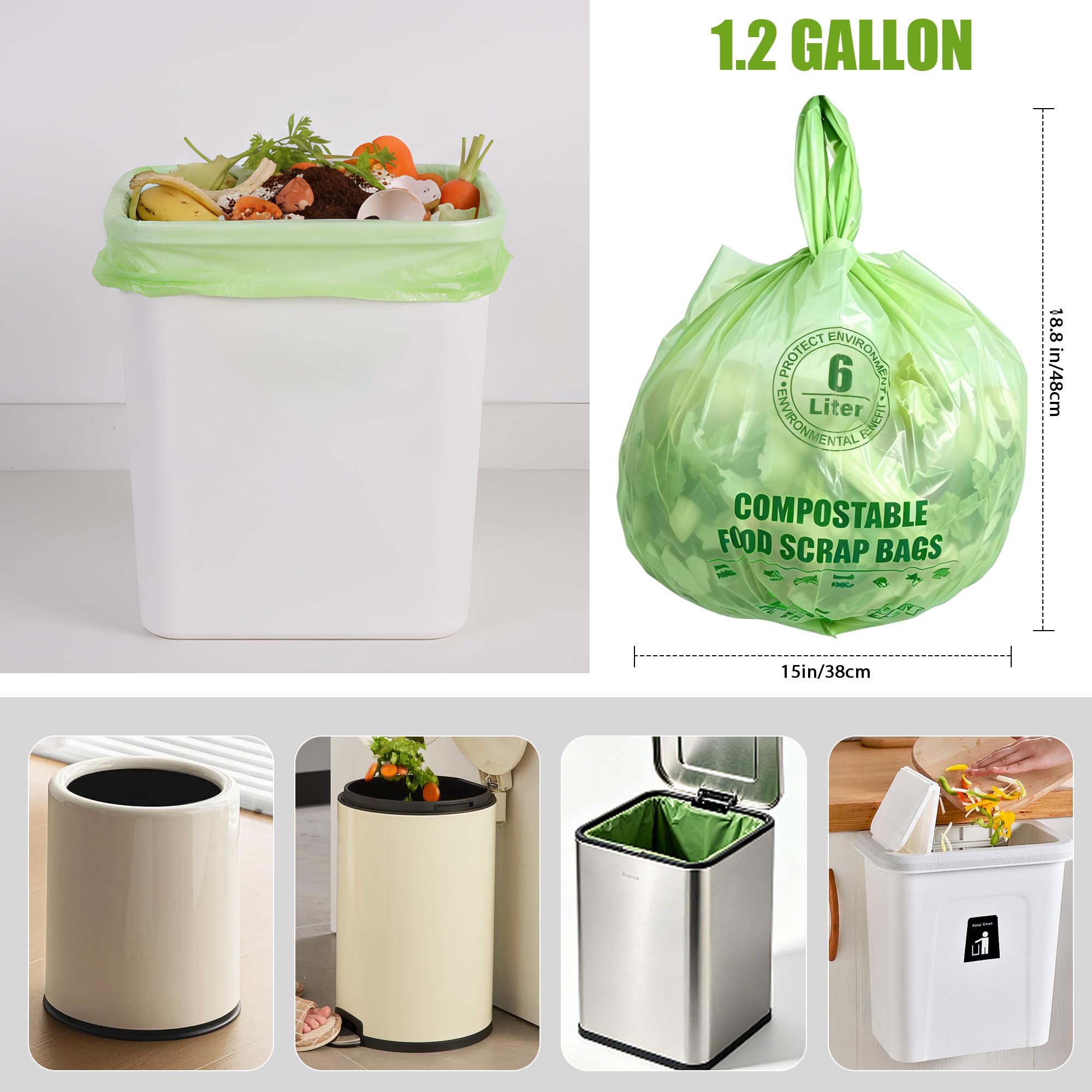 Food scraps waste bags for kitchen by FWBGreen 1.2 gallon size