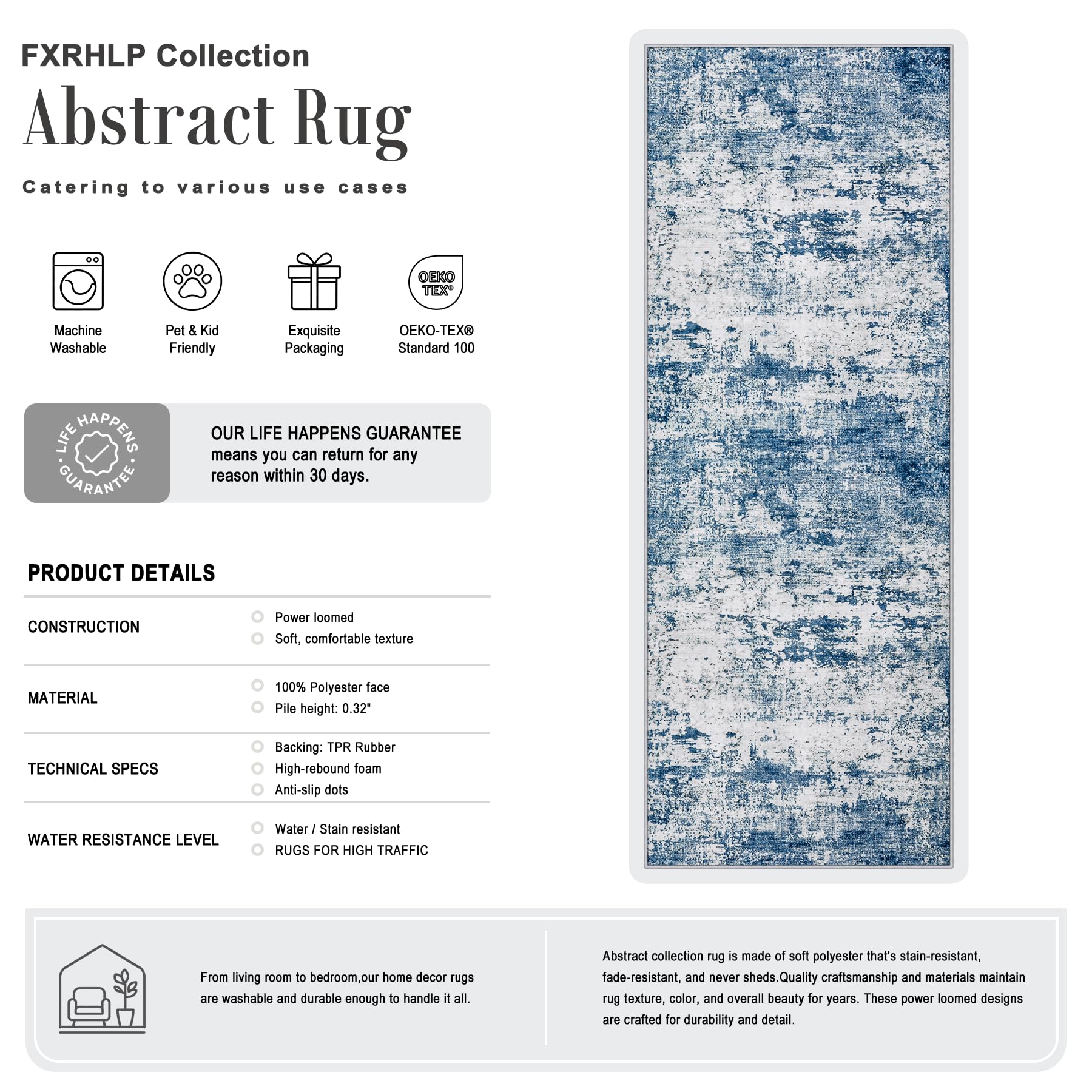 Blue abstract design FXRHLP rug 3x14 size