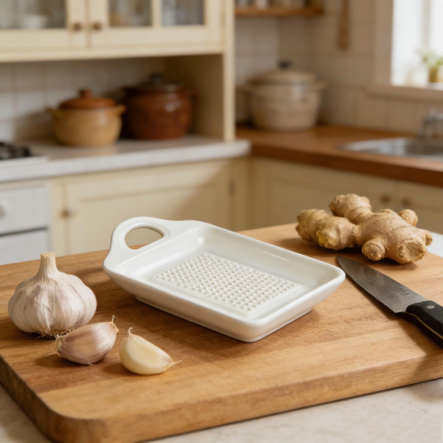 Fyrozella white round ceramic grater plate