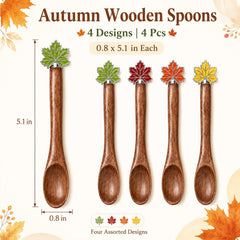 Maple leaf wooden spoon autumn design close up