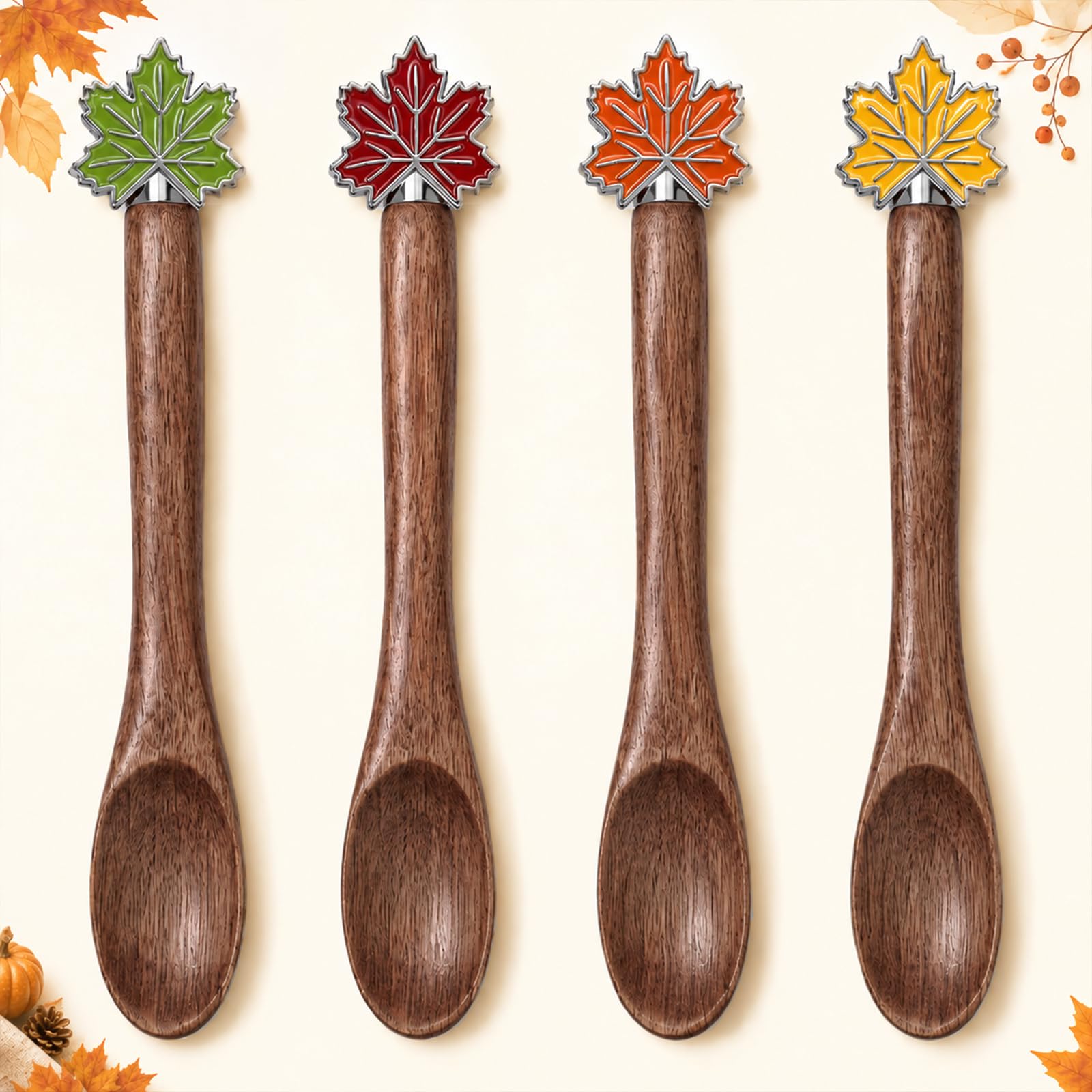 FYSUIMU maple leaf wooden spoons 4 pack 0.8 x 5.1 inch