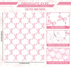 150 sheet pink bow wax paper pack for wrapping