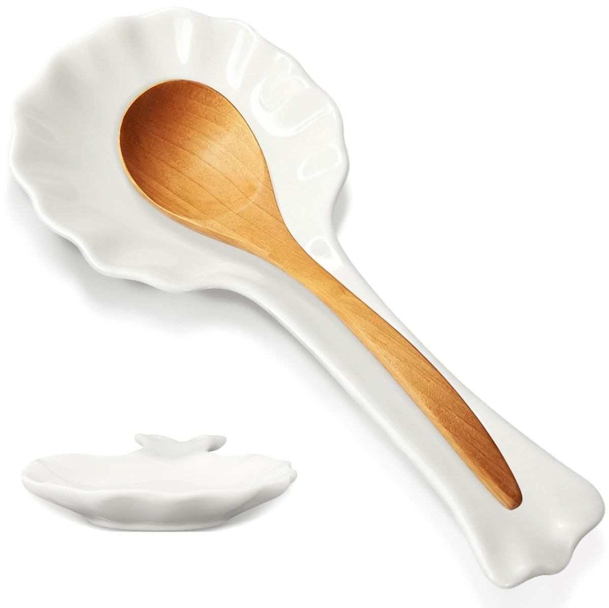 FYSUIMU spoon rest 8.9 inch scalloped edge white ceramic