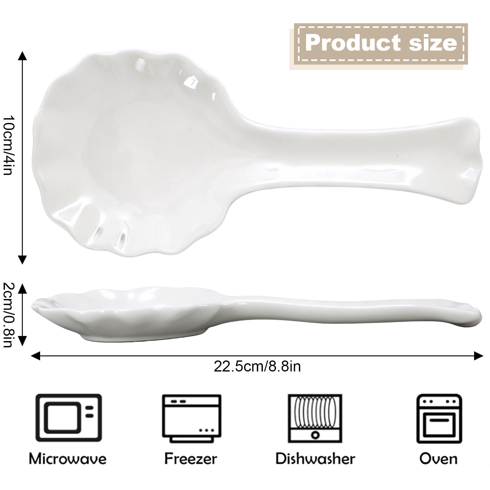 White ceramic spoon rest by FYSUIMU with scalloped trim