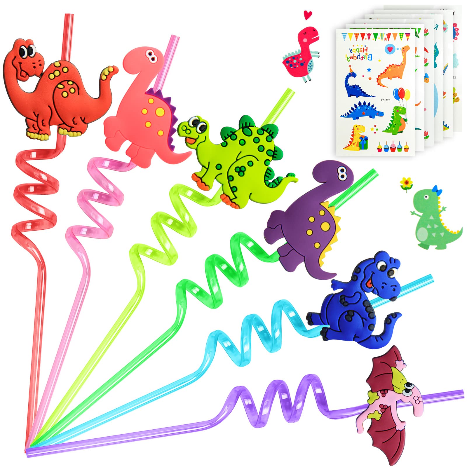 Party favors and decorations in dinosaur theme