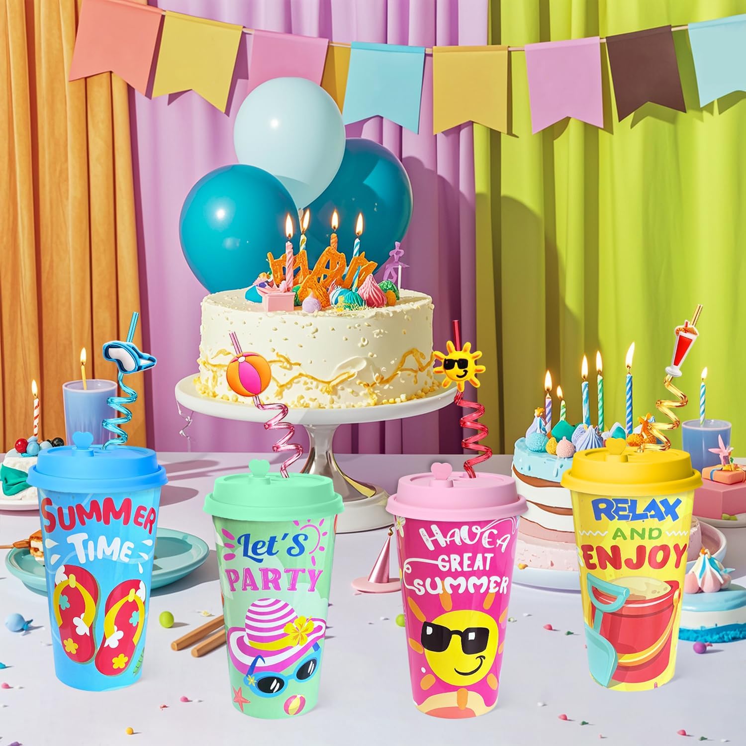 16 oz reusable pool cups with straws and lids
