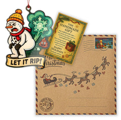 Gag holiday decor ornament with heartfelt story card