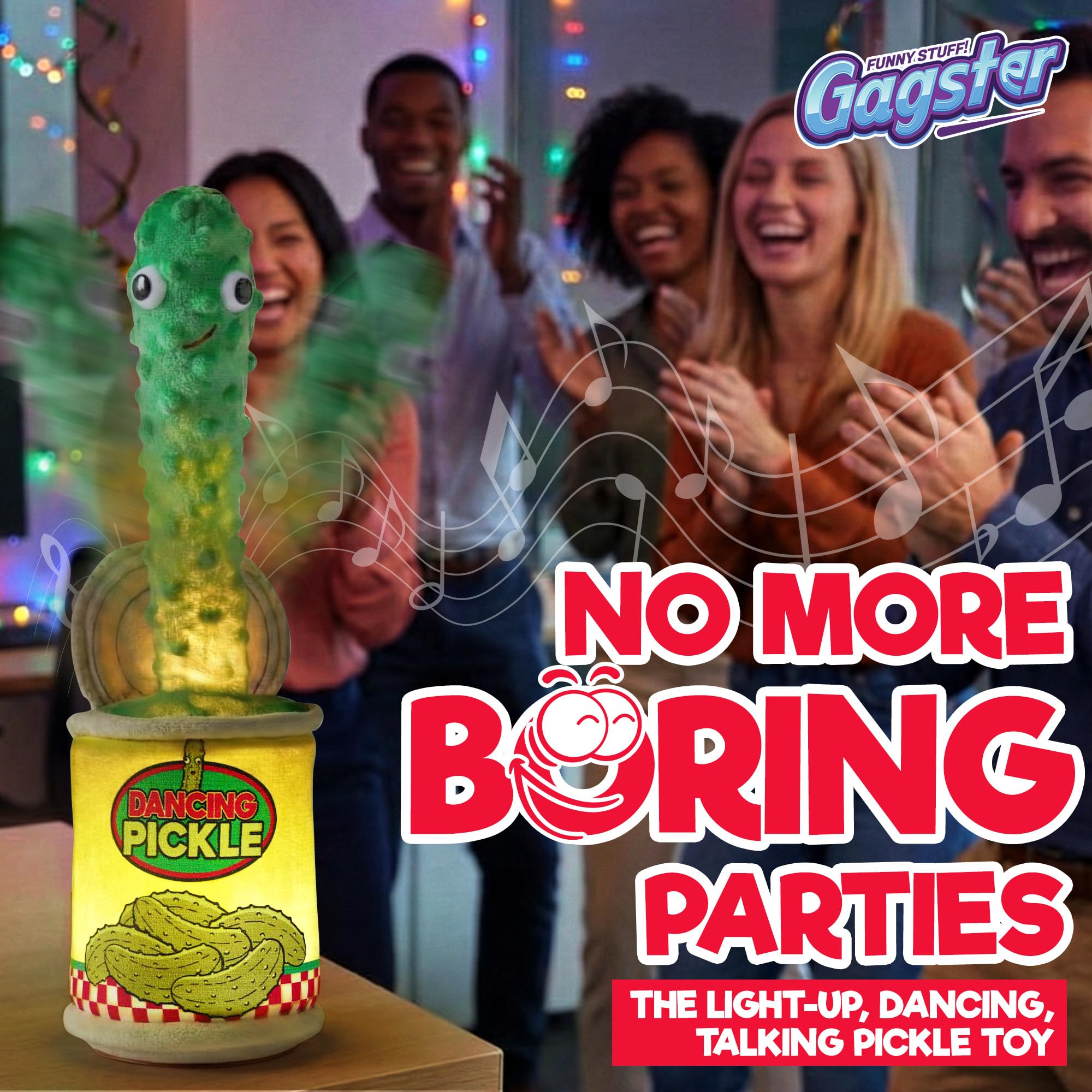 Gagster dancing pickle toy used for parties and game night