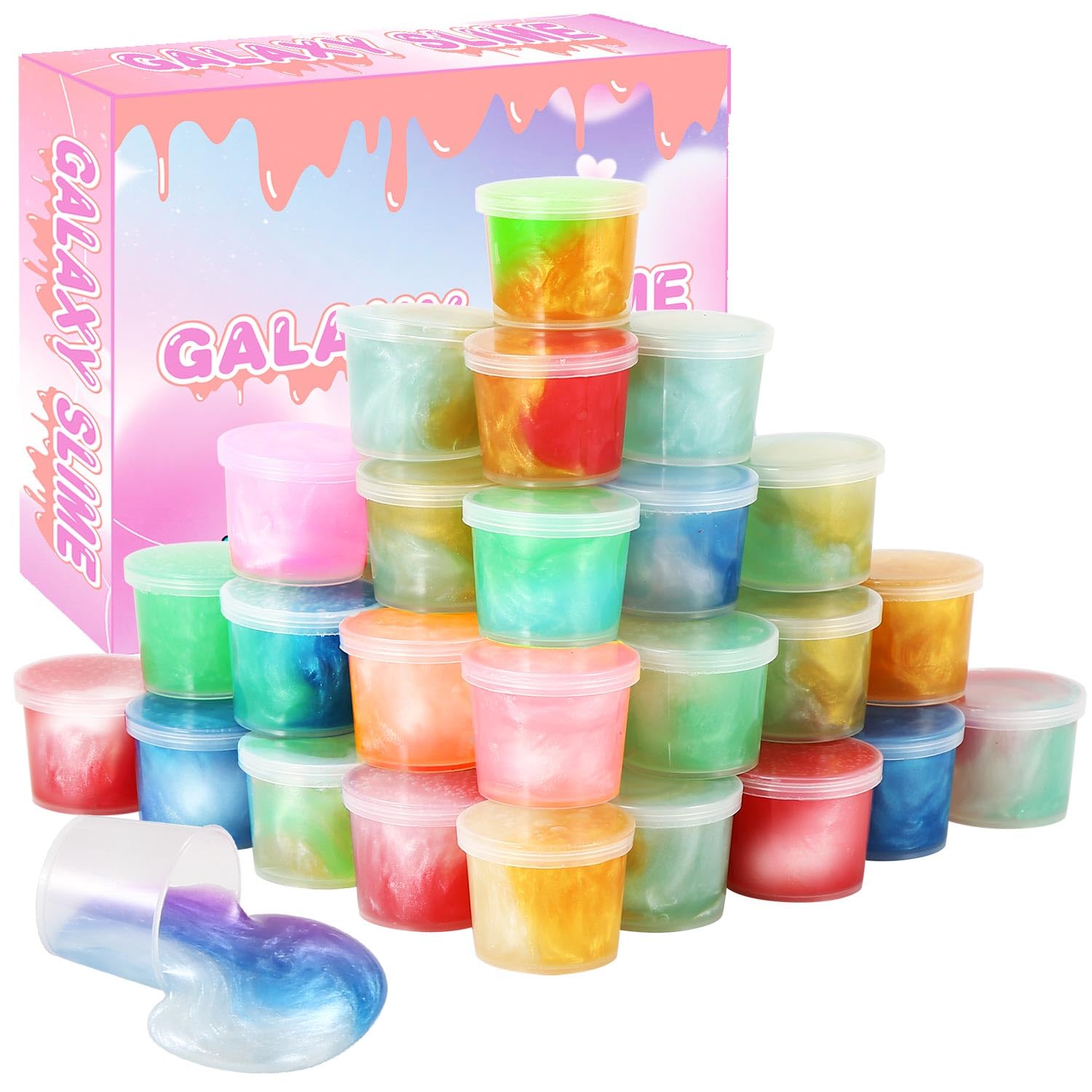 Galaxy Slime Party Favors 30 Pack with colorful slime cups