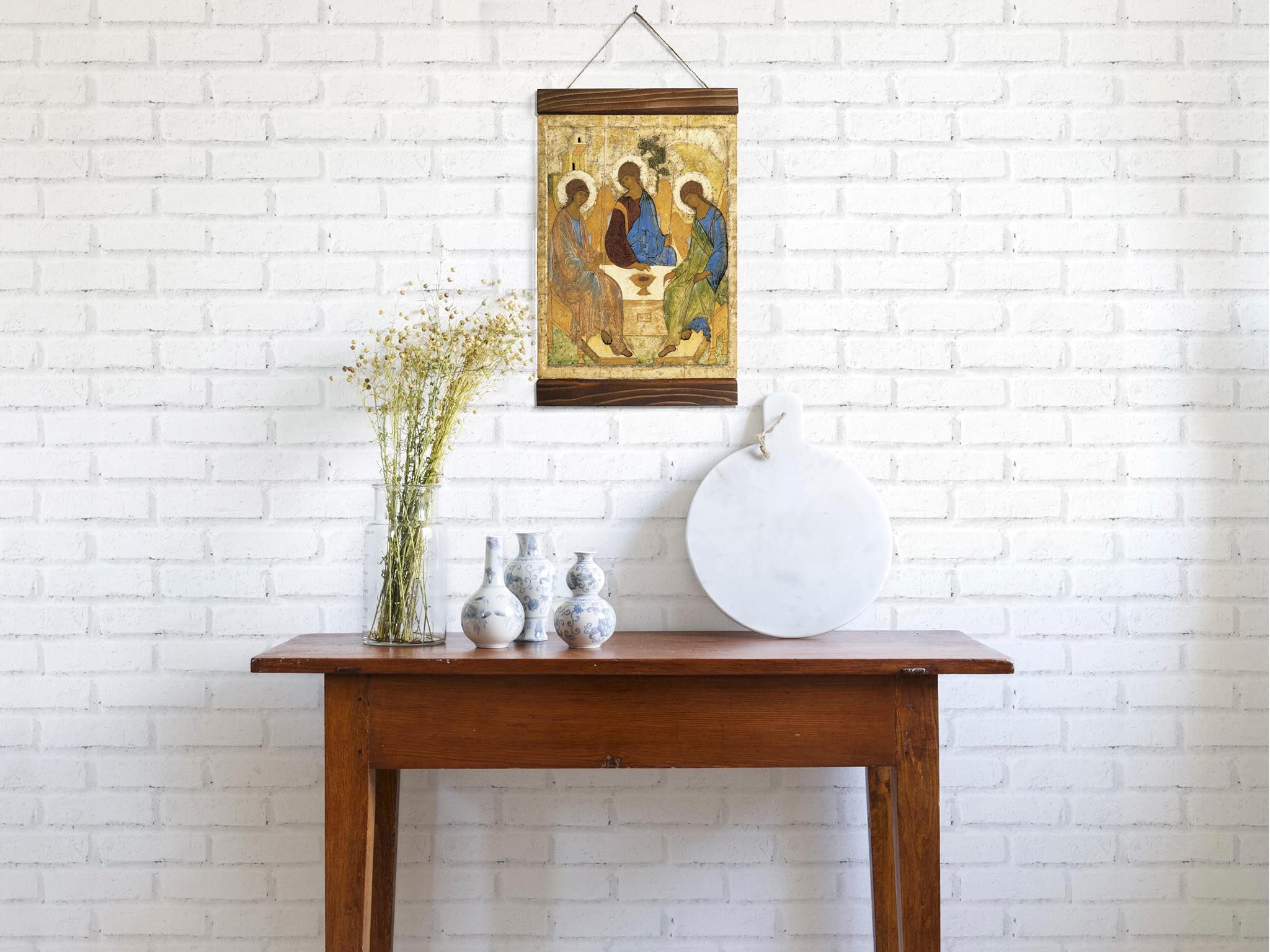 Gallery-wrapped matte canvas fade-resistant inks with natural wood frame