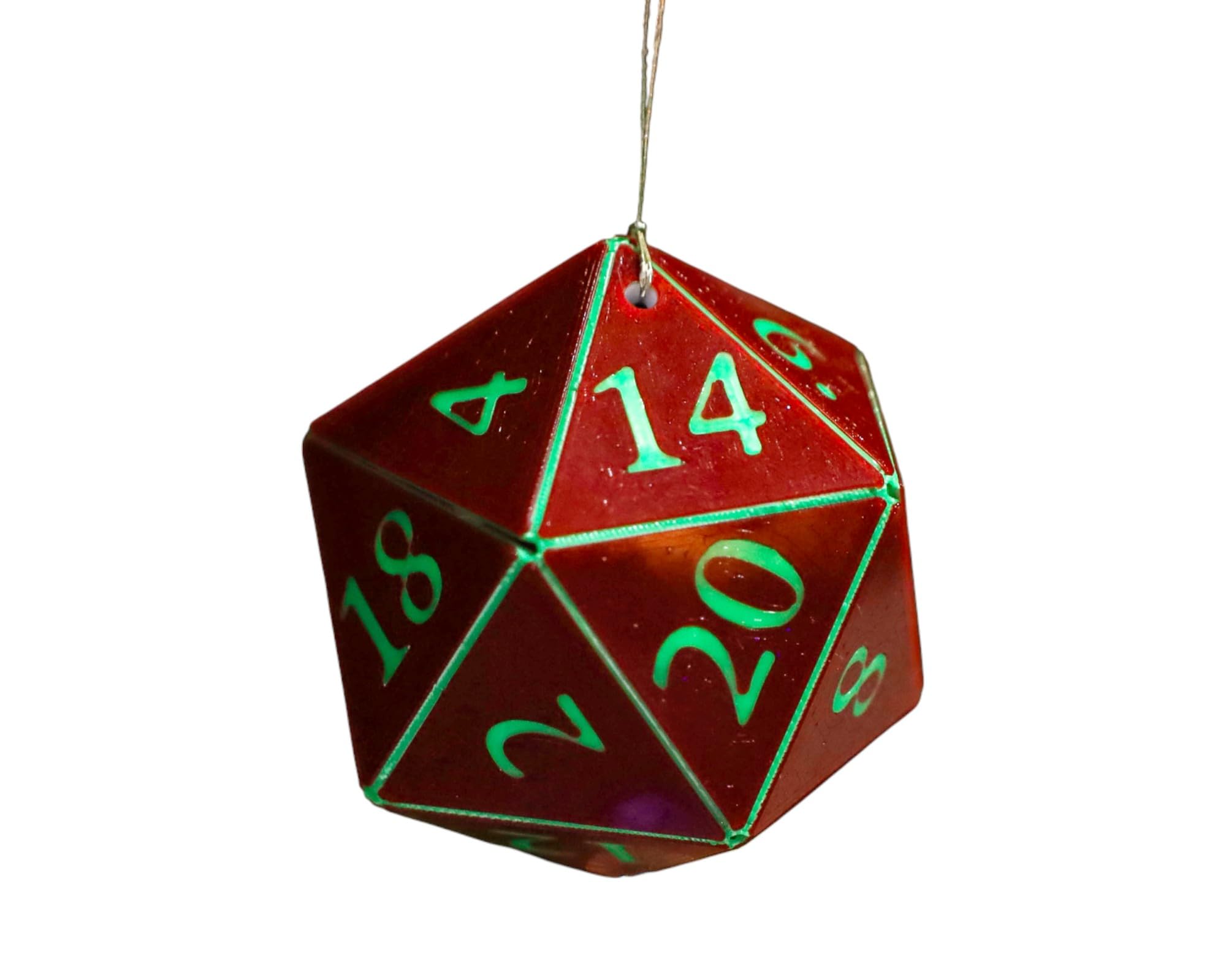 GameGleam D20 ornament on festive tree