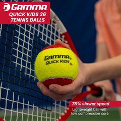 Red Gamma Quick Kids 36 training tennis balls with bright felt