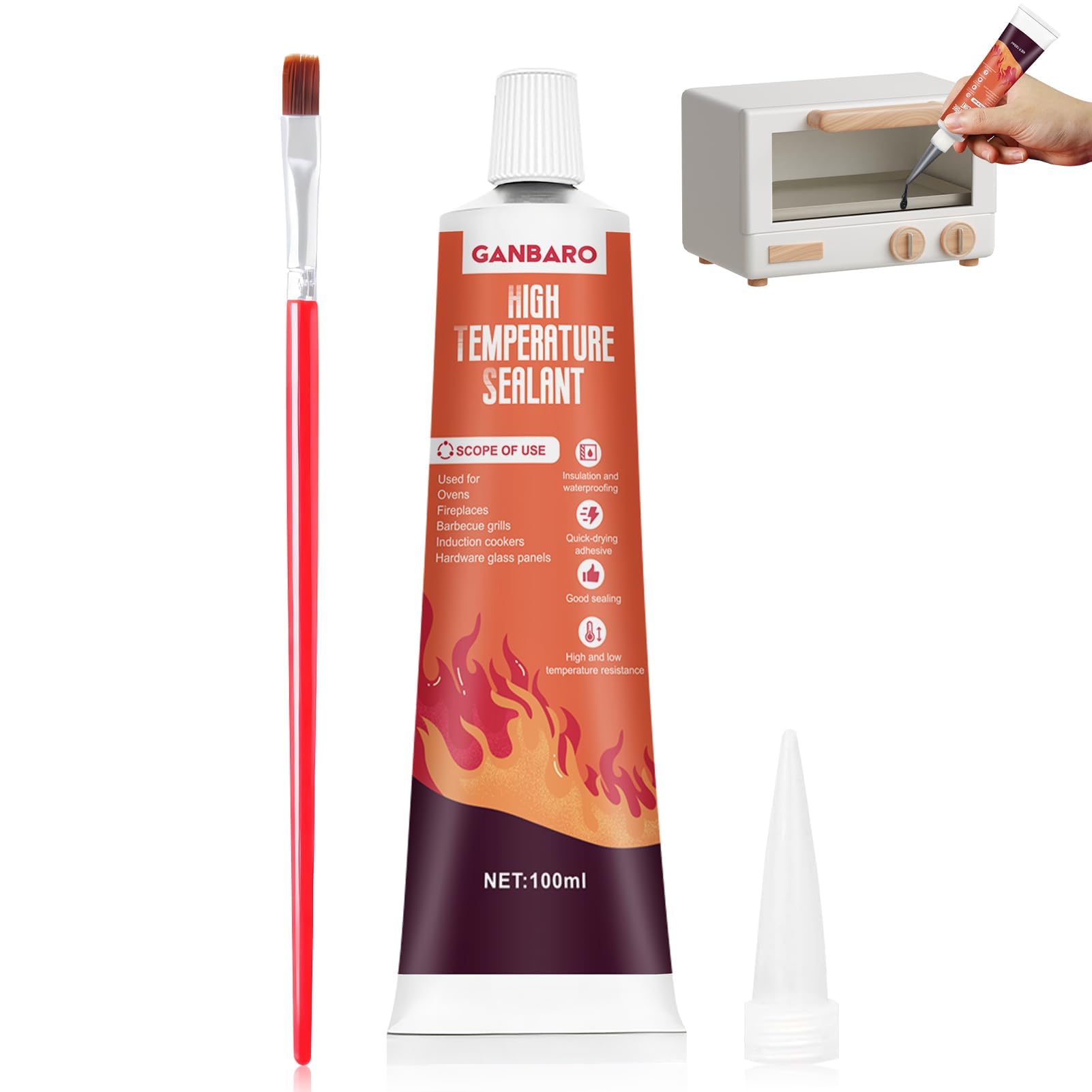 Ganbaro 482°F high temp silicone sealant 100 ml black tube