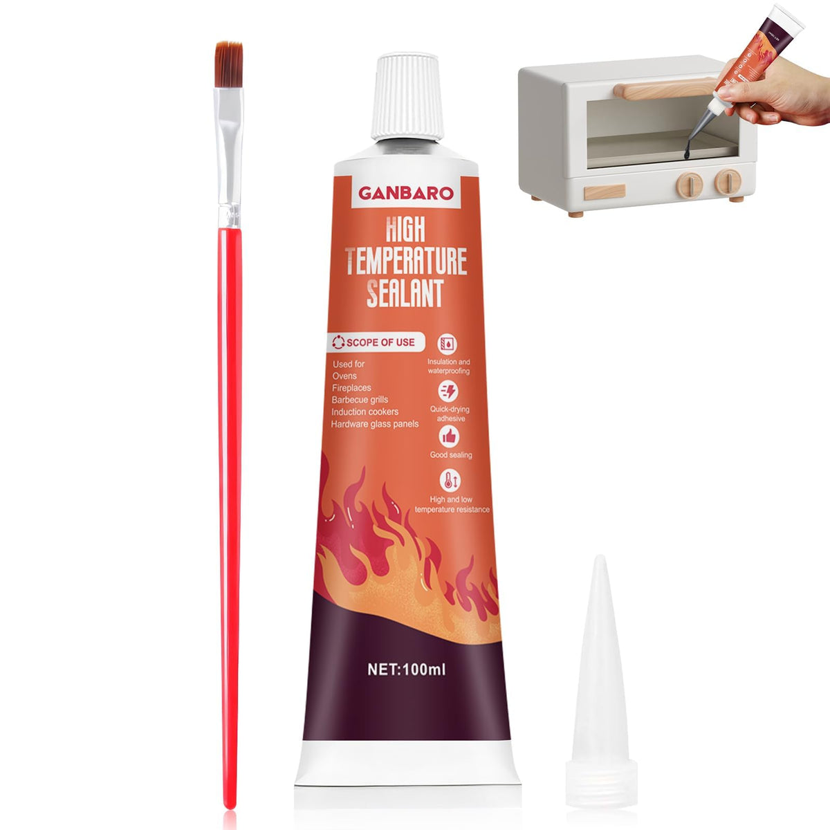 Ganbaro 482°F high temp silicone sealant 100 ml black tube
