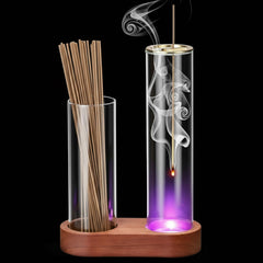 Gandeer Glass Glowing Incense Holder base made of natural wood with storage