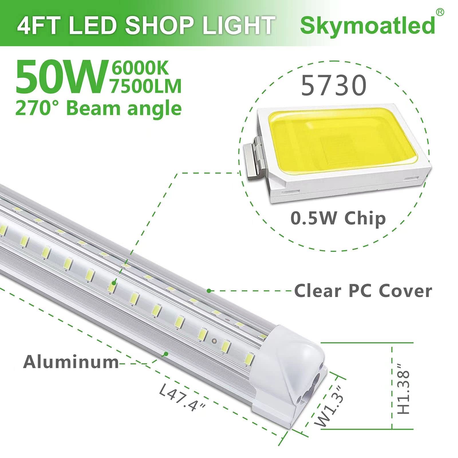 Garage lighting setup using Skymoatled 8Pack 4FT LED Shop Light