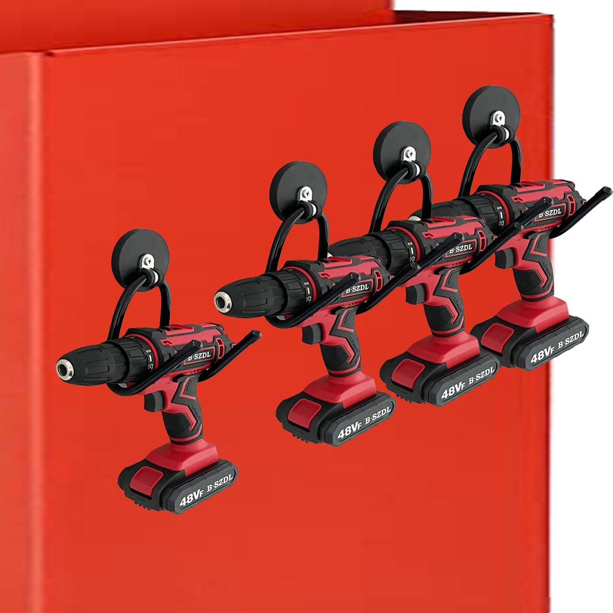 Garage Magnetic Hooks 4 pack mounted on steel surface