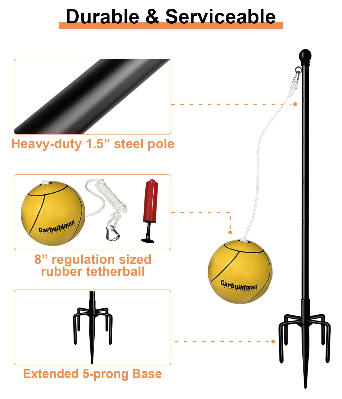 8 inch regulation tether ball with pump for Garbuildman set