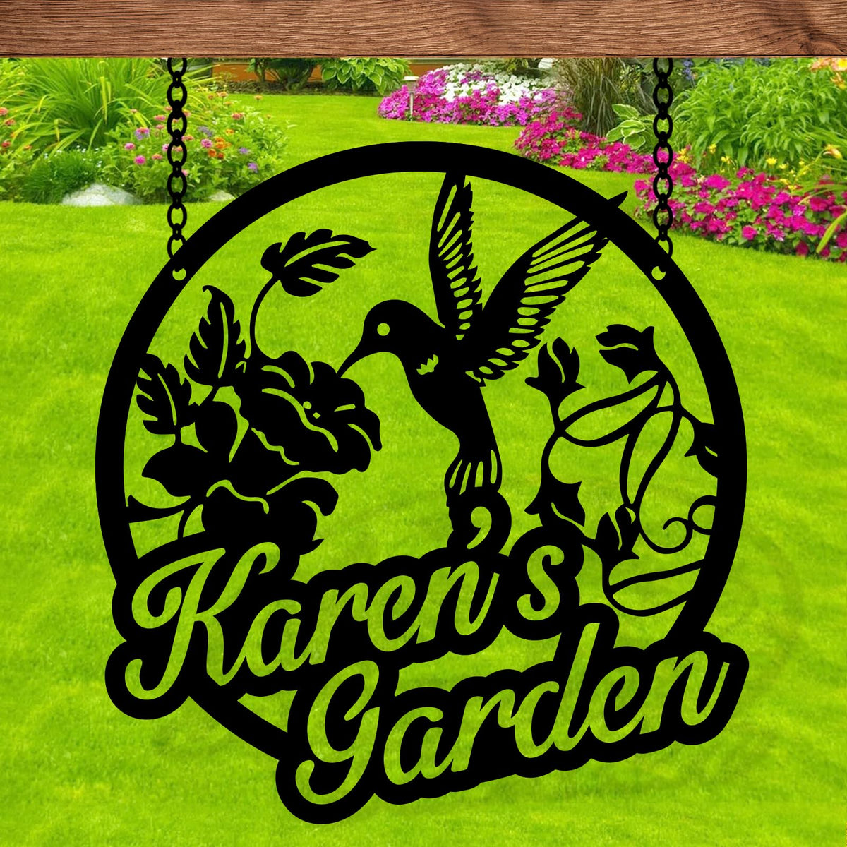 Garden Decor Sign with Fall hummingbird design for outdoors