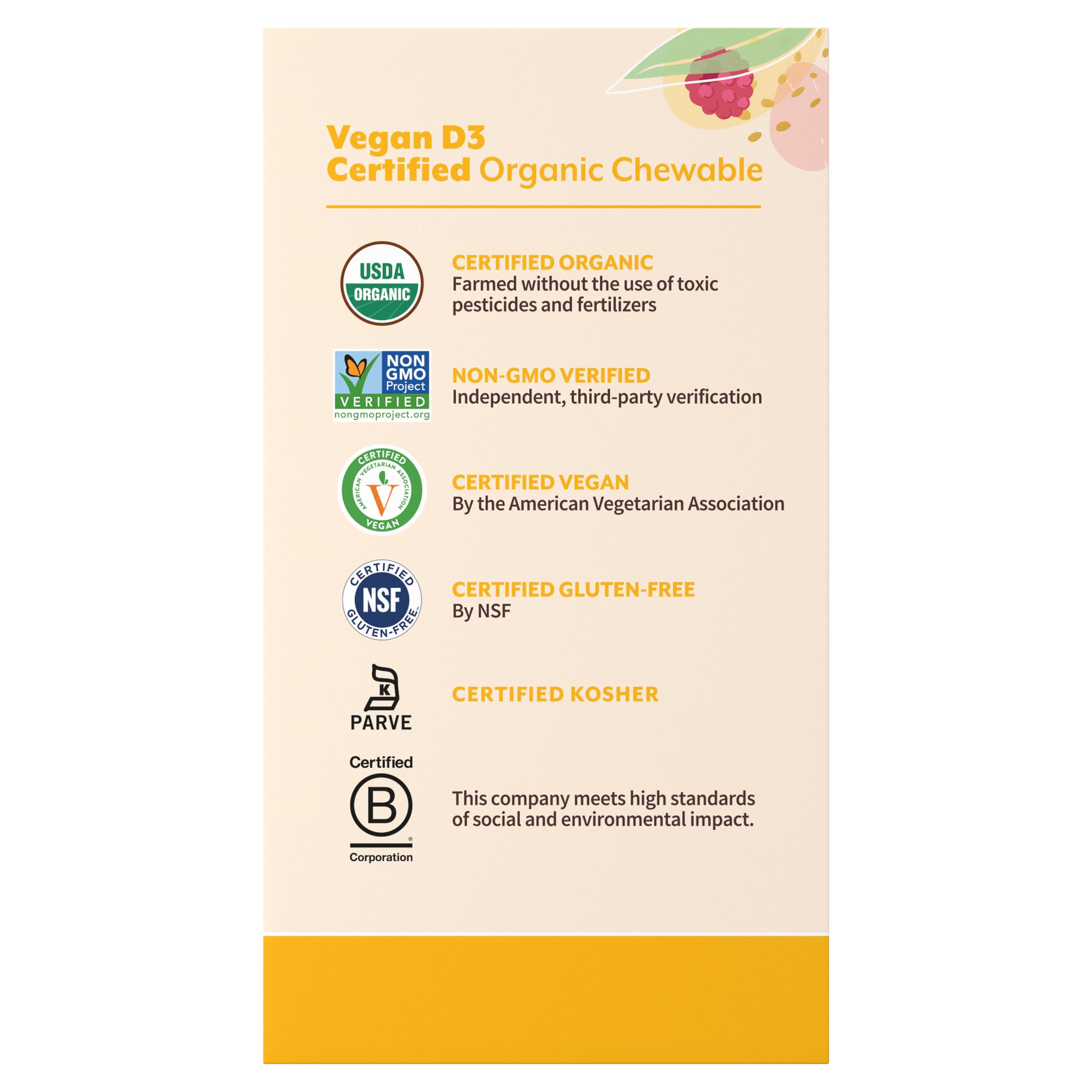 usda organic certification on vegan d3 chews label