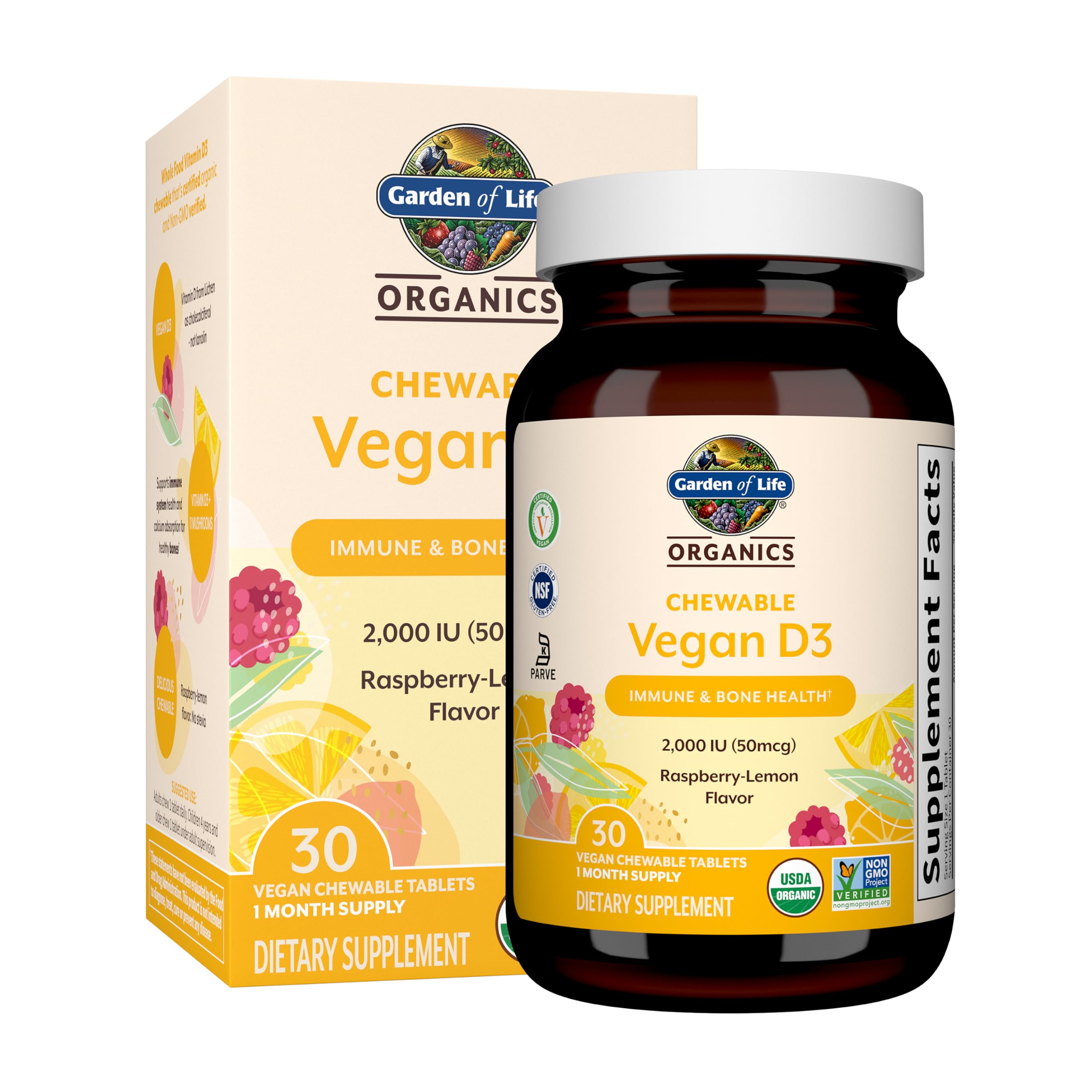 garden of life organics vegan d3 chewables bottle label