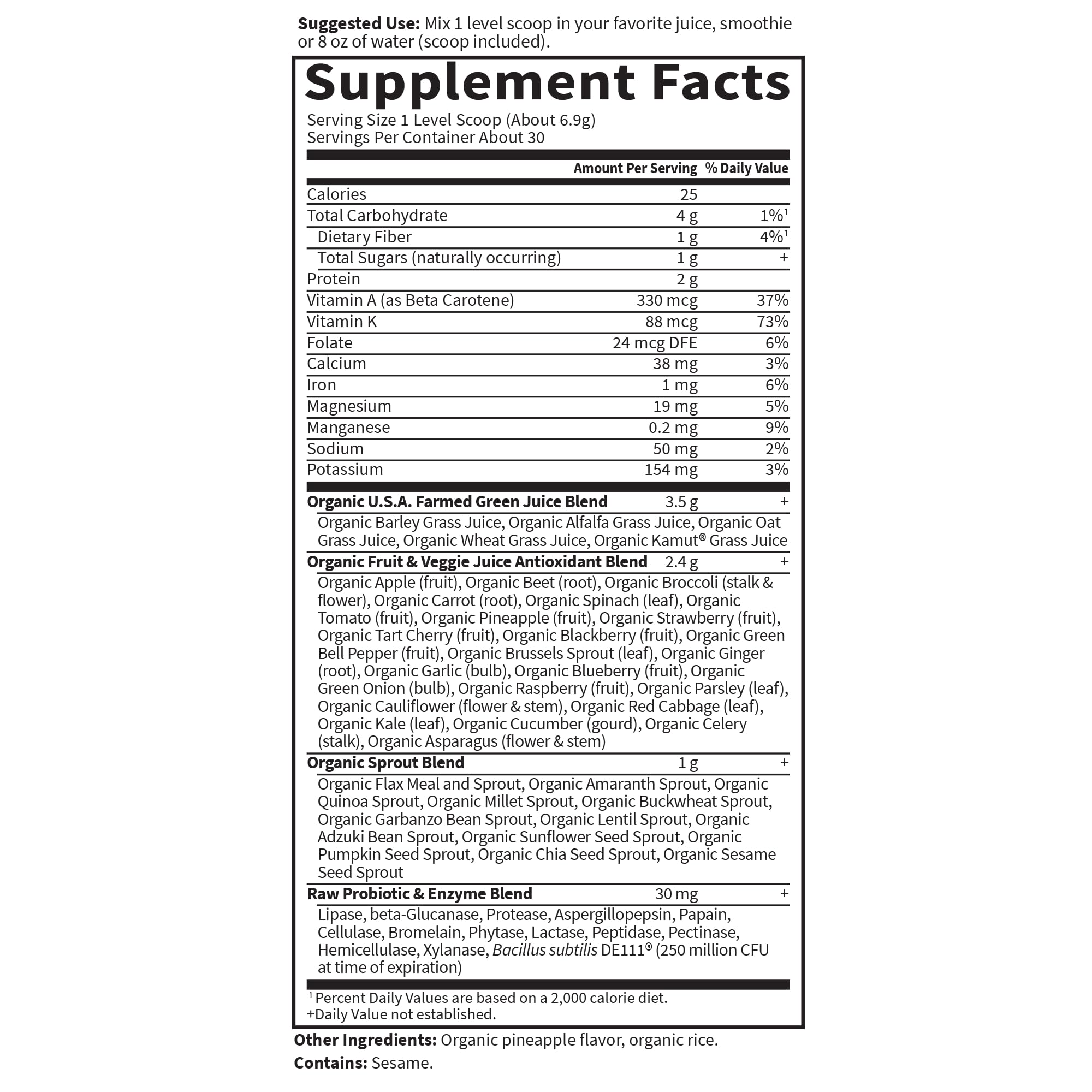 Nutrition image for Garden of Life Juiced Greens Powder