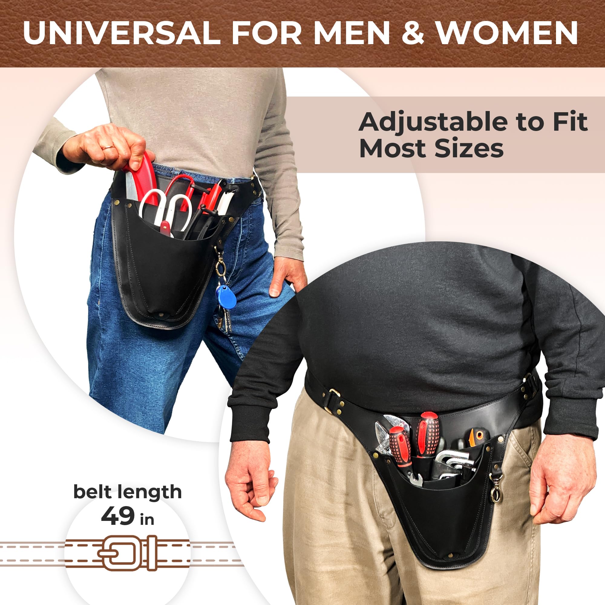 Gardener tool belt holds cellphone and pen